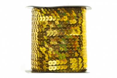 Пайетки "ОмТекс" на нитях, SILVER SHINING, 6 мм F / упак.91+/-1м, цв. 48 - золото - купить в Екатеринбурге. Цена: 356.19 руб.