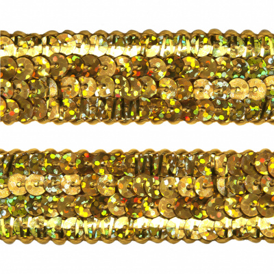 Тесьма с пайетками D16, шир. 20 мм/уп. 25+/-1 м, цвет золото - купить в Екатеринбурге. Цена: 778.19 руб.